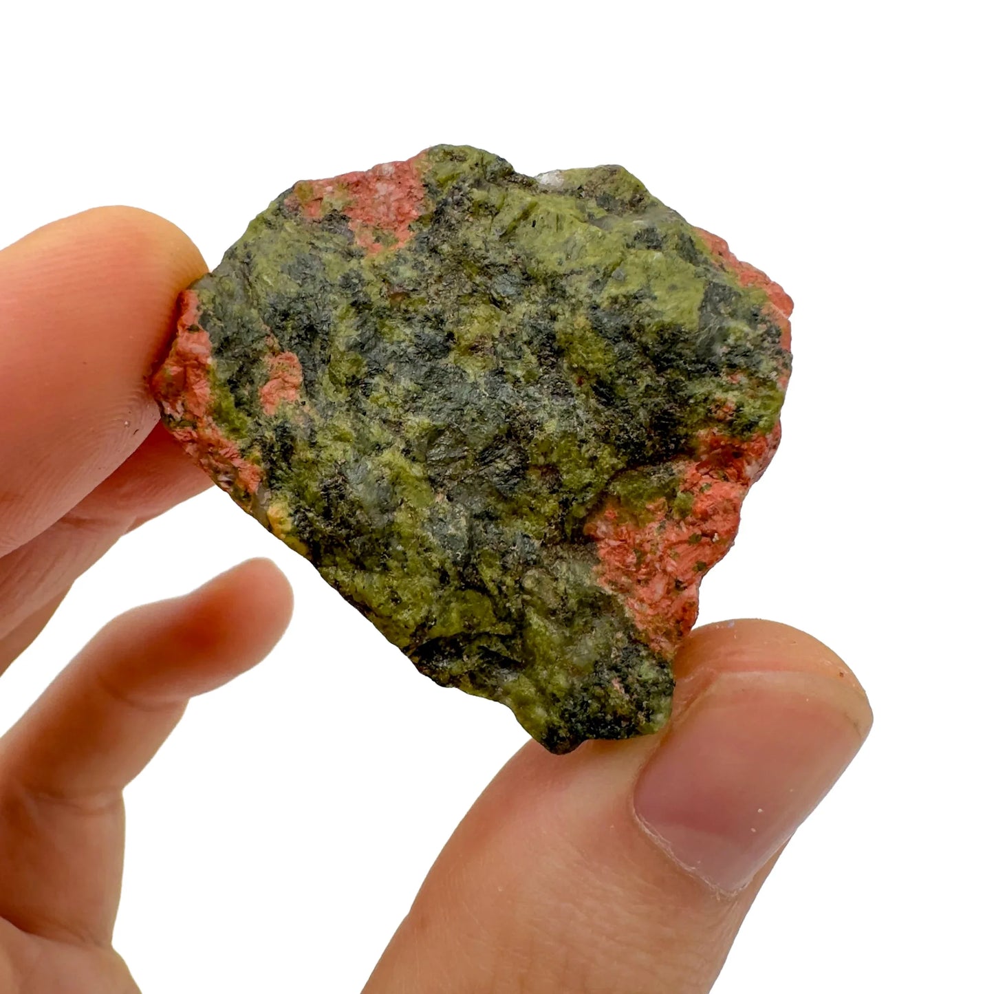 Back view of Grade AA Unakite raw showing natural surface