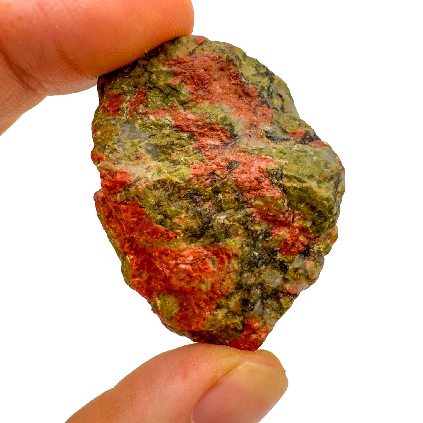 Detail shot of Grade AA Unakite raw under natural light