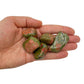 Natural light view of one Unakite tumbled stone for scale, sourced from Northern Cape, South Africa.
