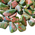 Close-up of Grade AA Unakite tumbled stone, showing characteristic color, hand-selected from Northern Cape, South Africa.