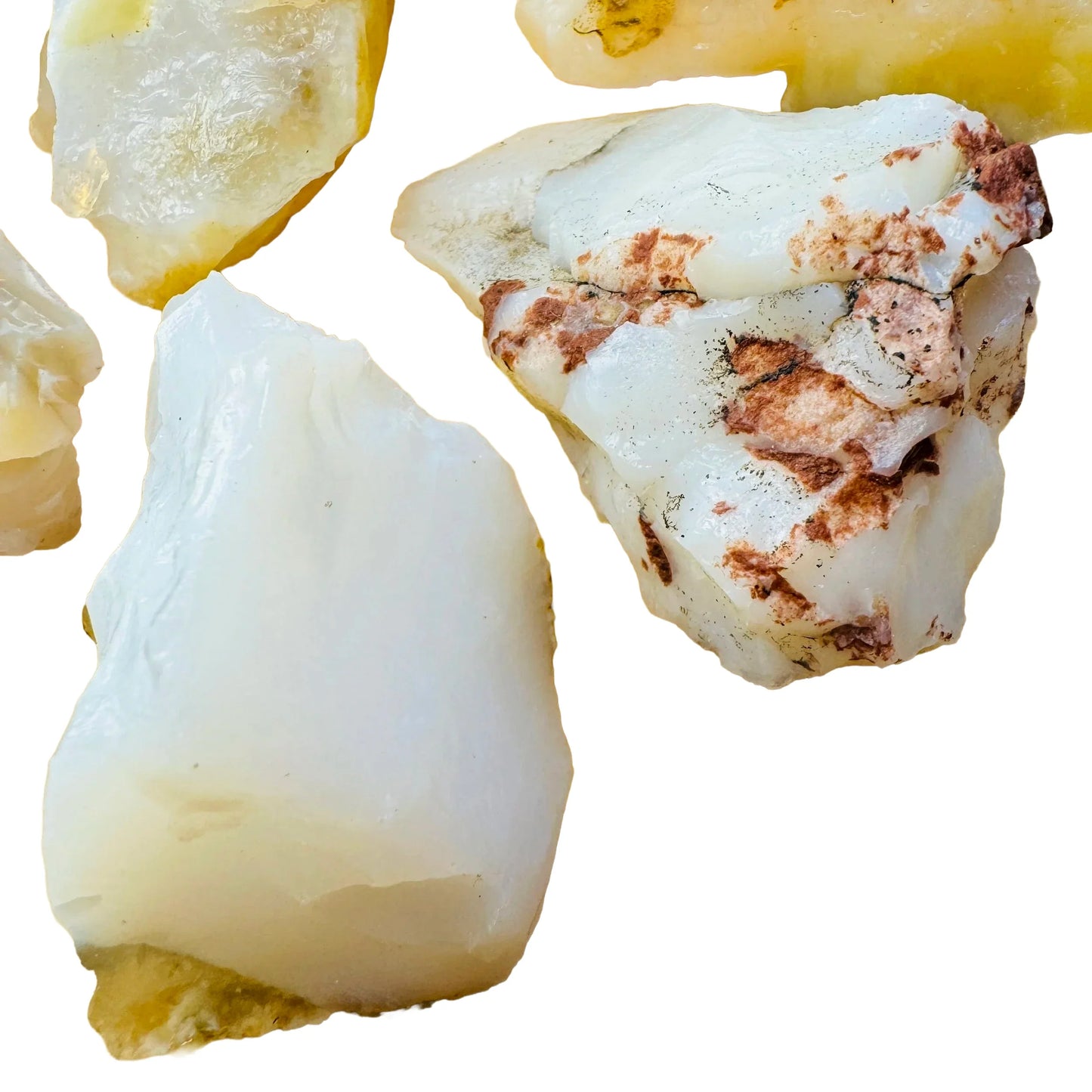 Side profile of White Opal raw stone, kept close for Intuition and Meditation.