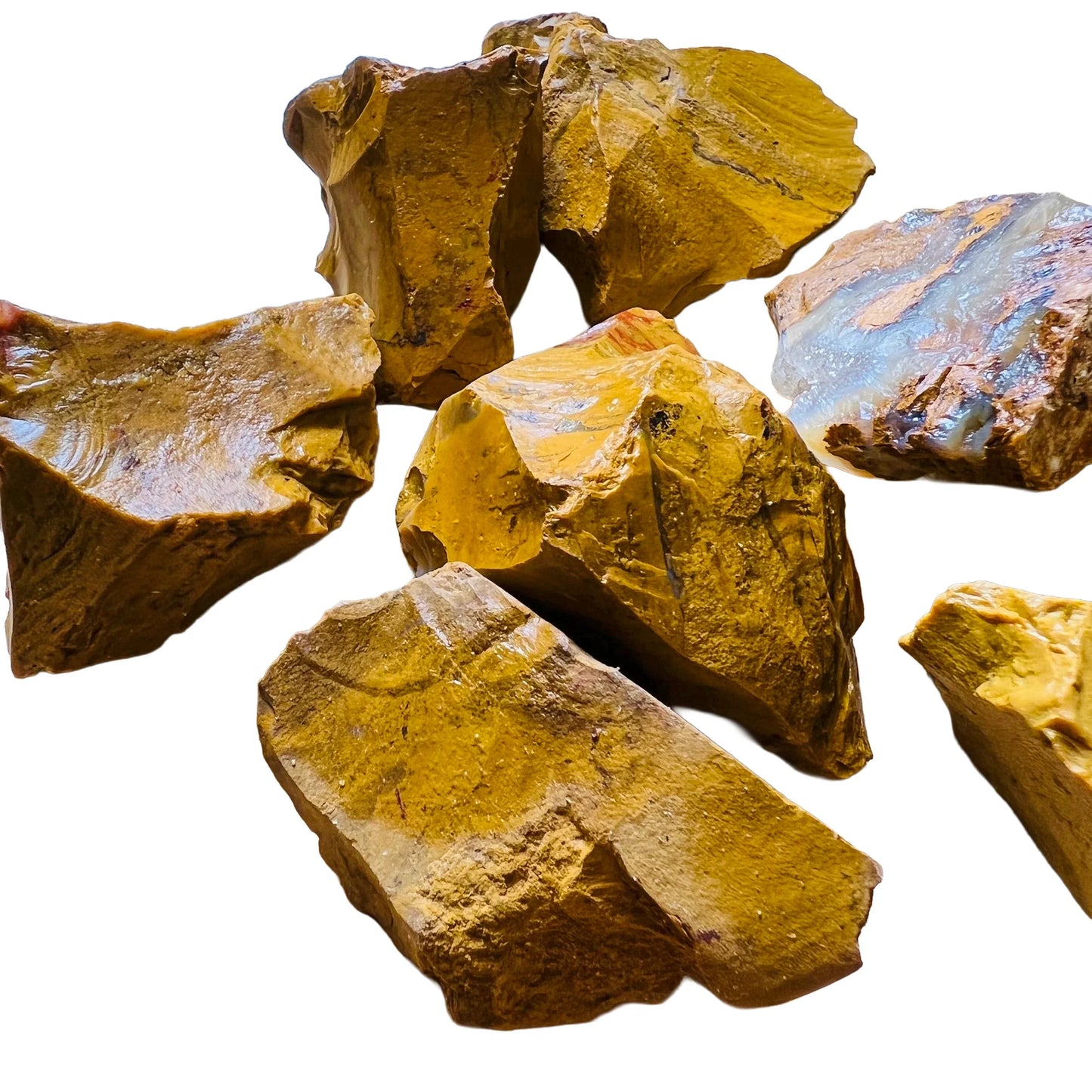 Back view of Grade AA Yellow Jasper raw showing natural surface