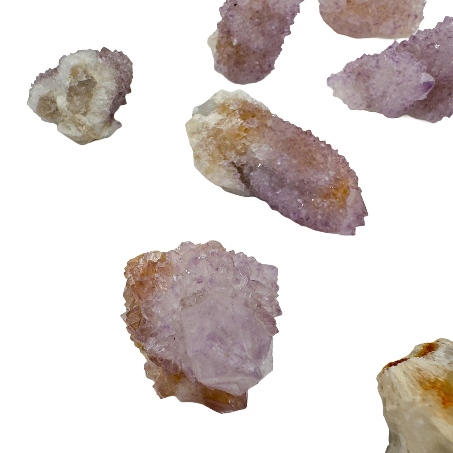 Detail of the druzy layer on Cactus Spirit Quartz, hundreds of small crystals grown outward across the body of each larger point.