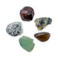 Capricorn Crystal Kit: garnet, black tourmaline in quartz, smoky quartz, fluorite and snowflake obsidian, shown together on white