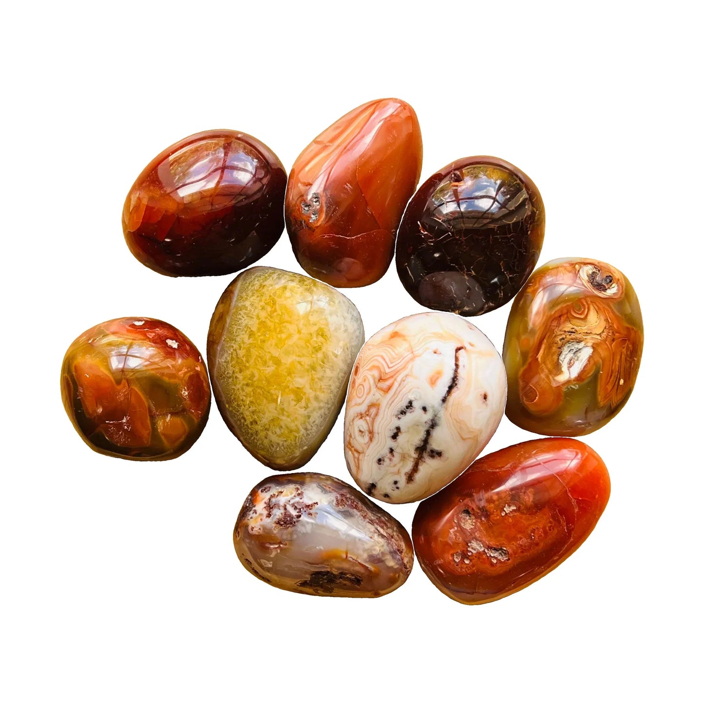 Carnelian palm stone, AA grade, Madagascar origin, hero view.