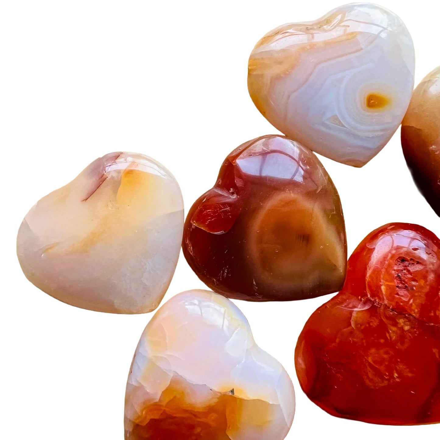 Lifestyle view of a Carnelian polished heart, from Boeny, Madagascar.