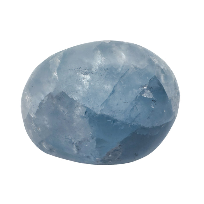 Detail view of AA Grade Celestite palm stone from Madagascar