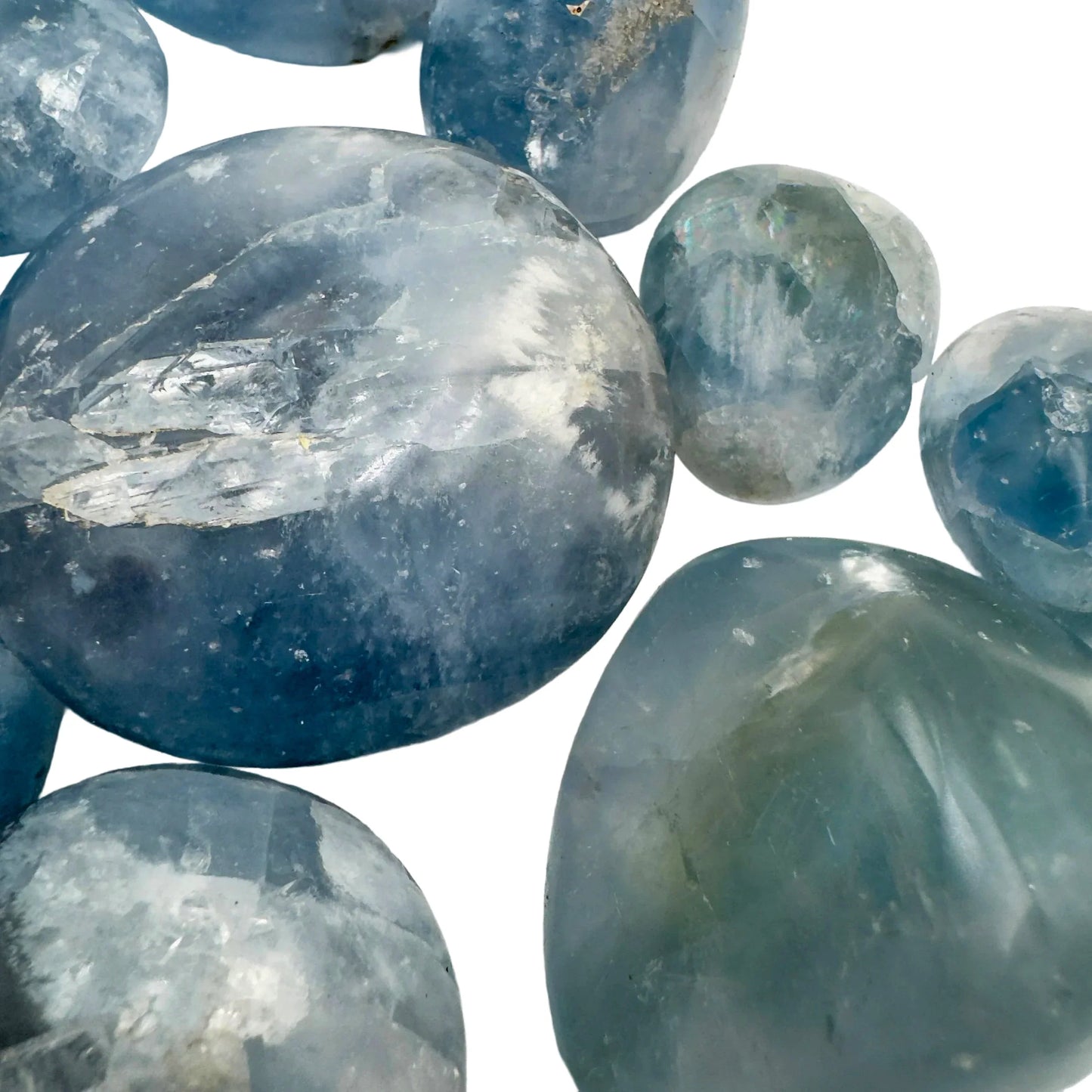 Base detail of Grade AA Celestite palm stone