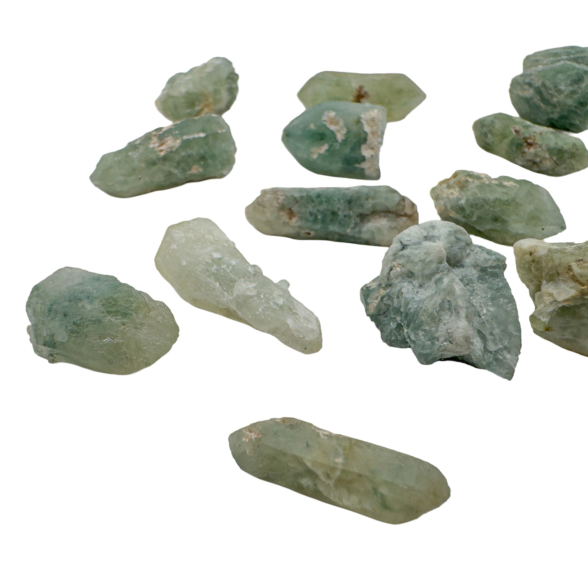 Chlorite quartz raw points with green chlorite sealed inside the quartz, Zimbabwe