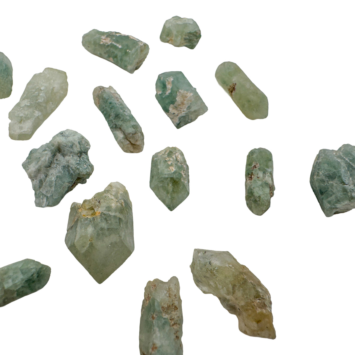 Green chlorite quartz raw points, 0.50 to 1 inch, from Zimbabwe