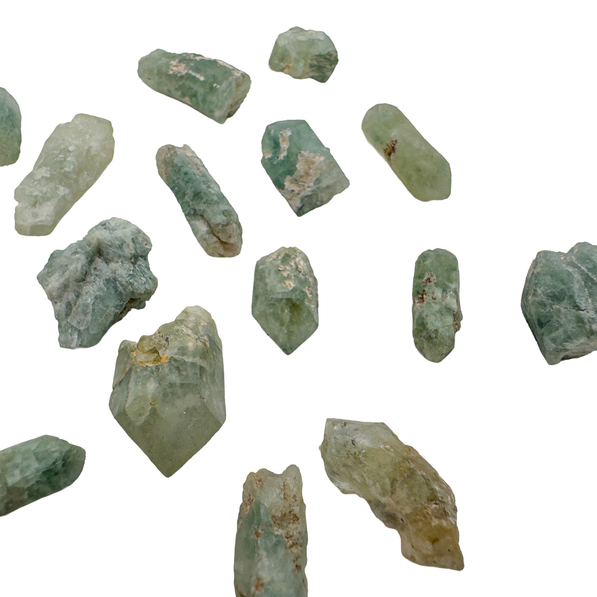 Green chlorite quartz raw points, 0.50 to 1 inch, from Zimbabwe