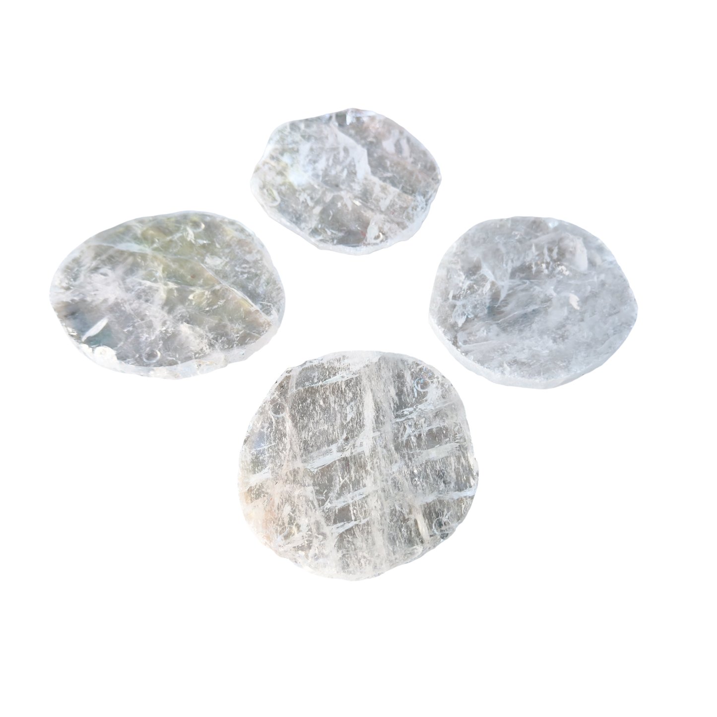 Clear Quartz coasters from Brazil, arranged crystal discs