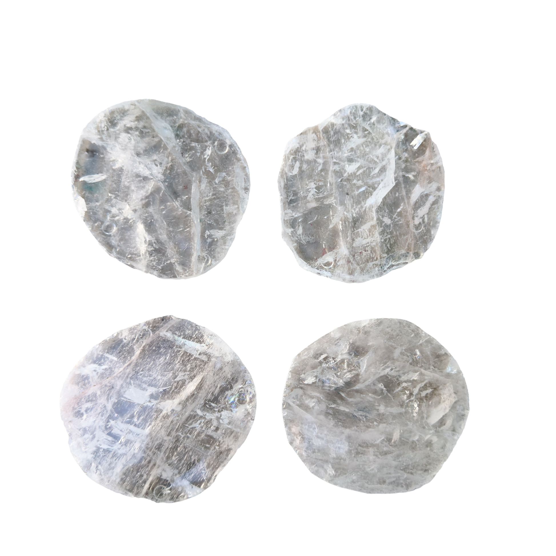 Clear Quartz coasters from Brazil, four polished crystal coasters