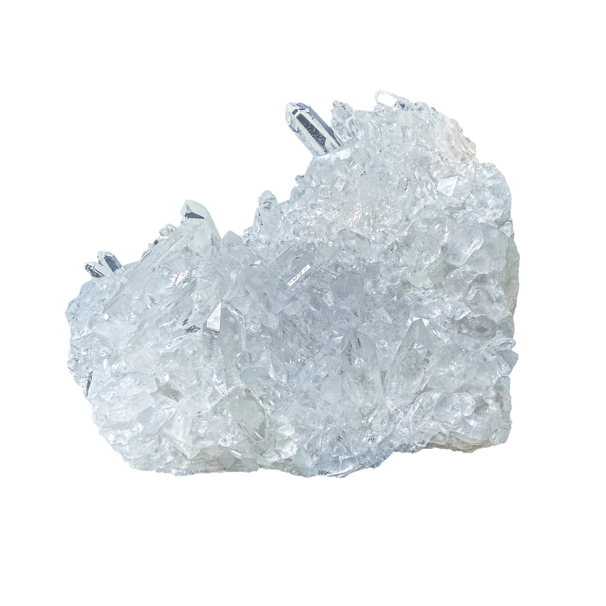 Angled view of the Clear Quartz cluster showing the density of terminated points