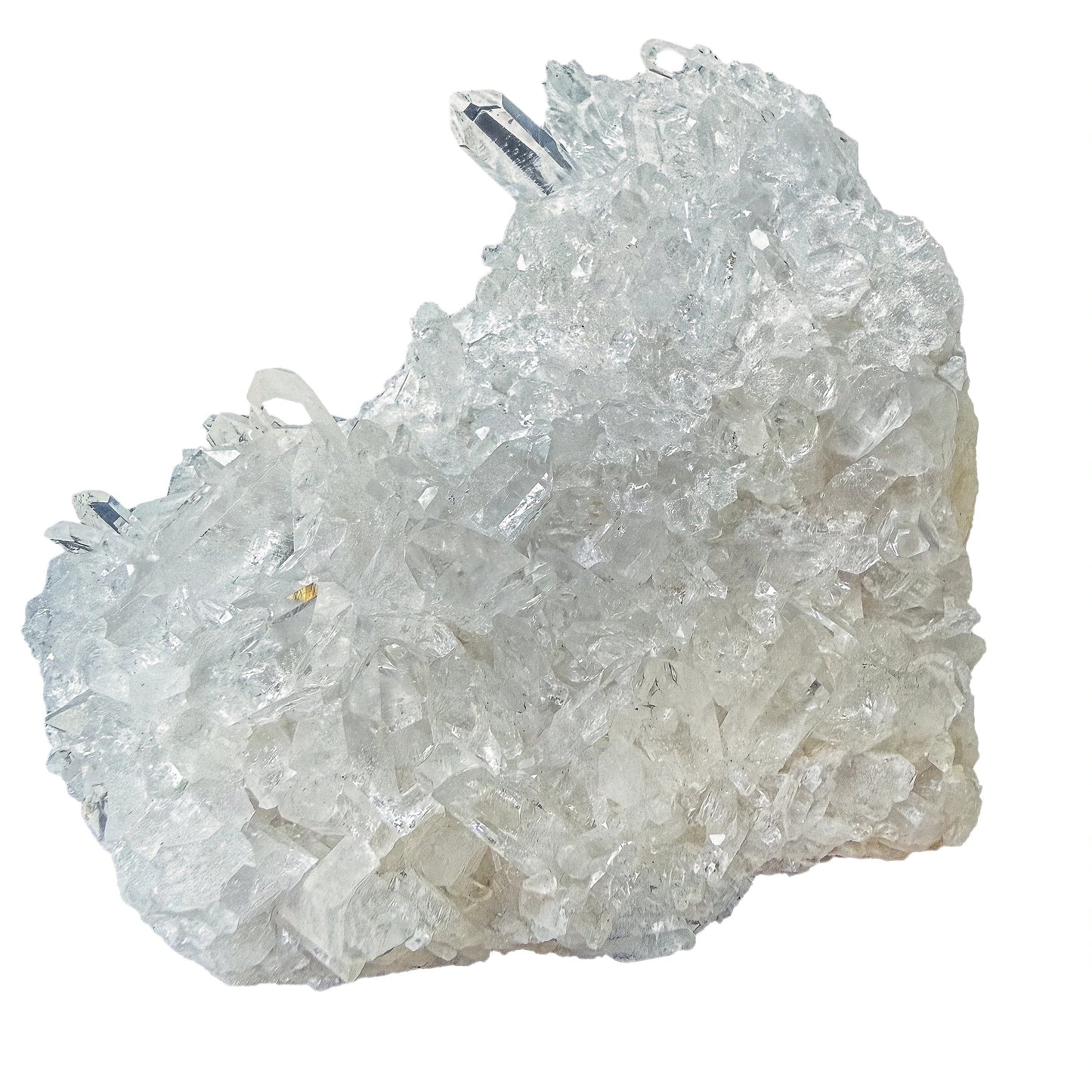 Upper edge of the Clear Quartz cluster with the longest points standing proud of the plate