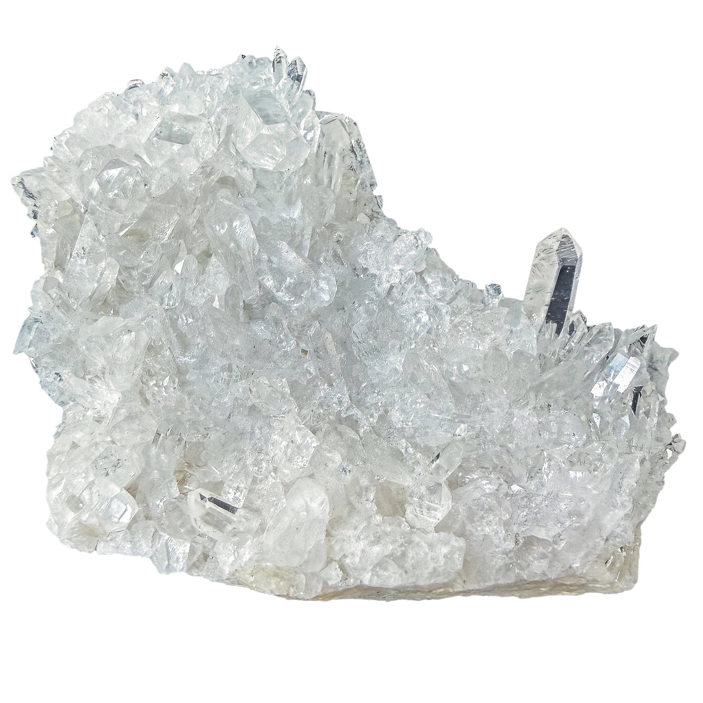 Side profile of the Clear Quartz specimen showing the depth of matrix behind the points