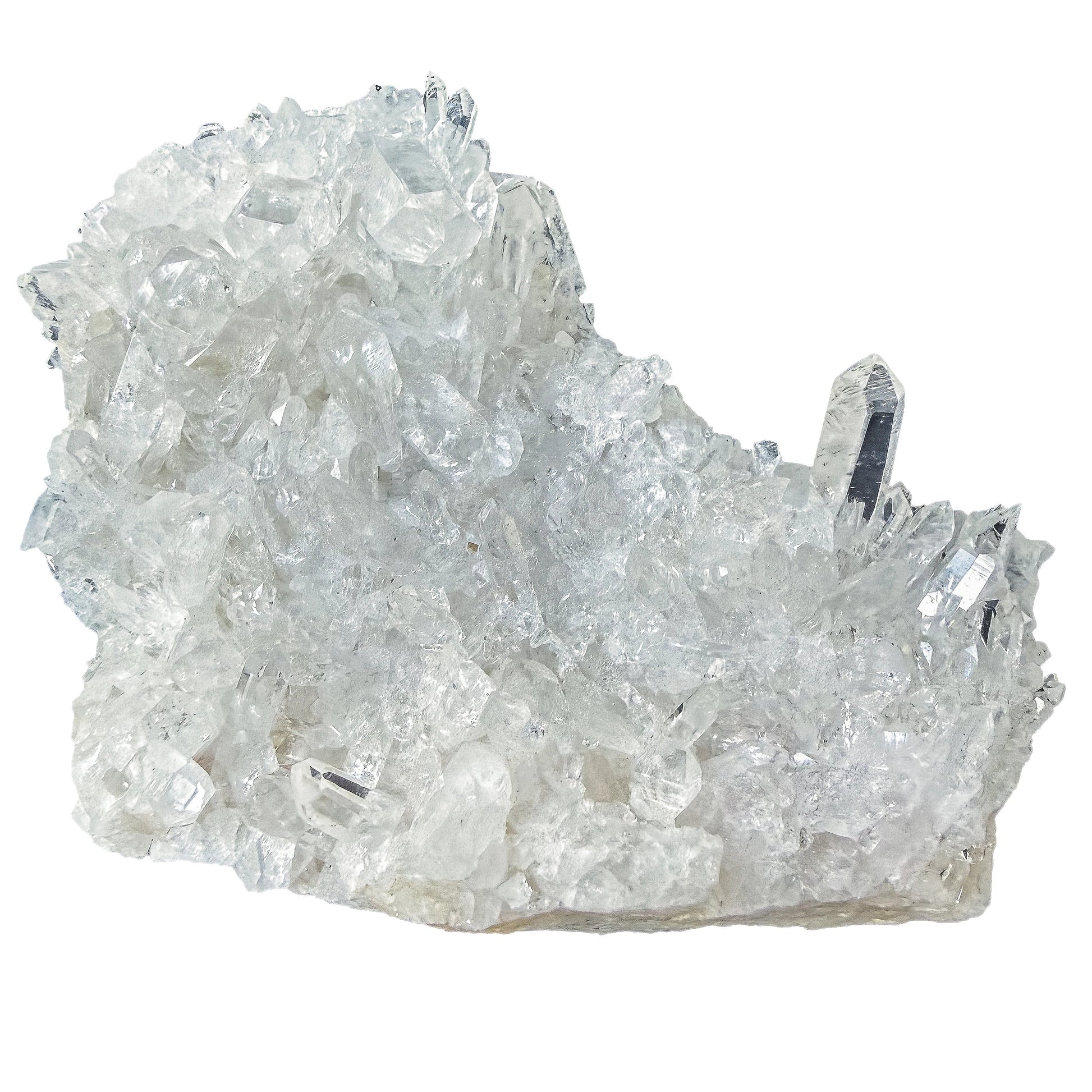 Side profile of the Clear Quartz specimen showing the depth of matrix behind the points