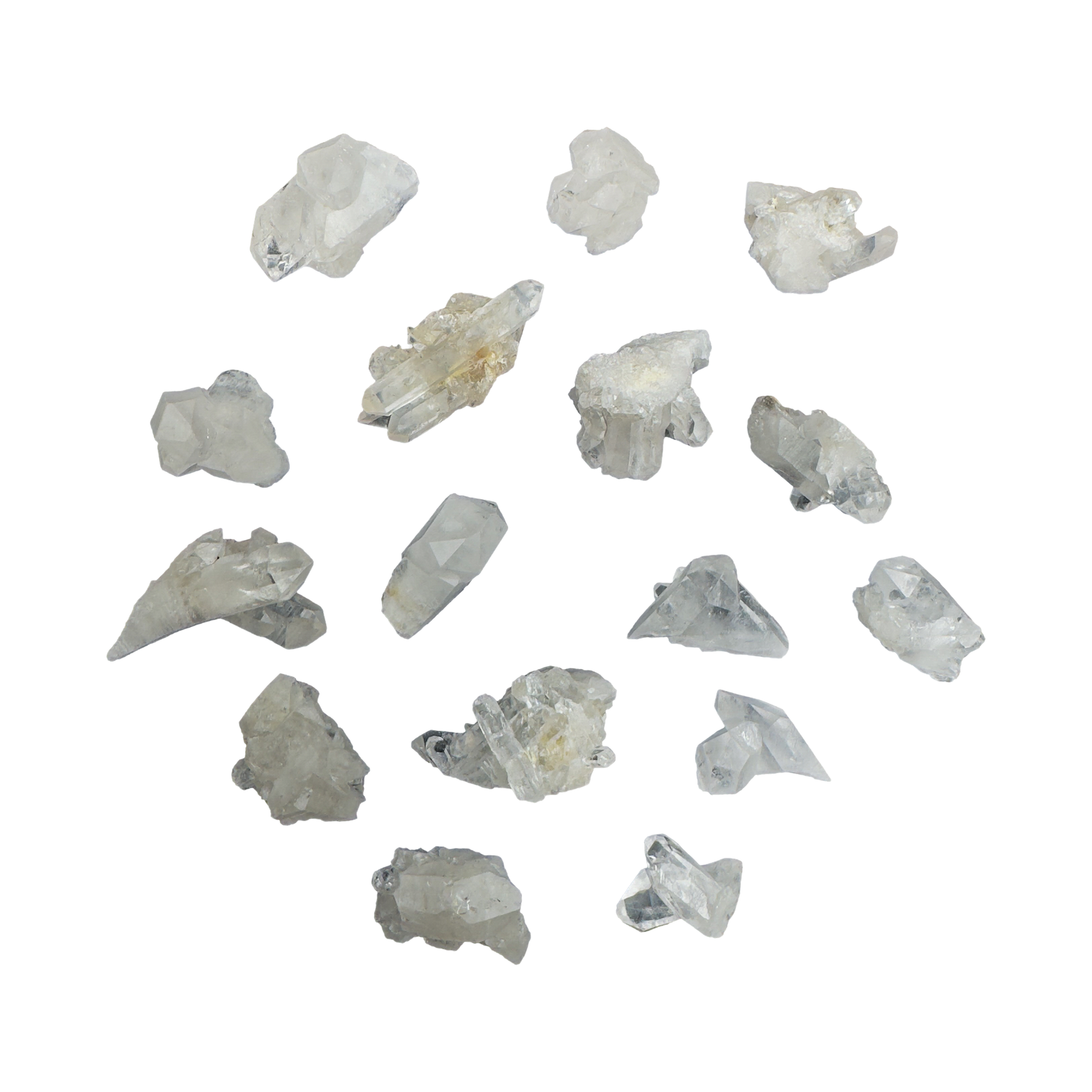 Hand-selected Grade AA Clear Quartz mini clusters from Minas Gerais, Brazil, 1 to 2 inch with bright crystalline clarity