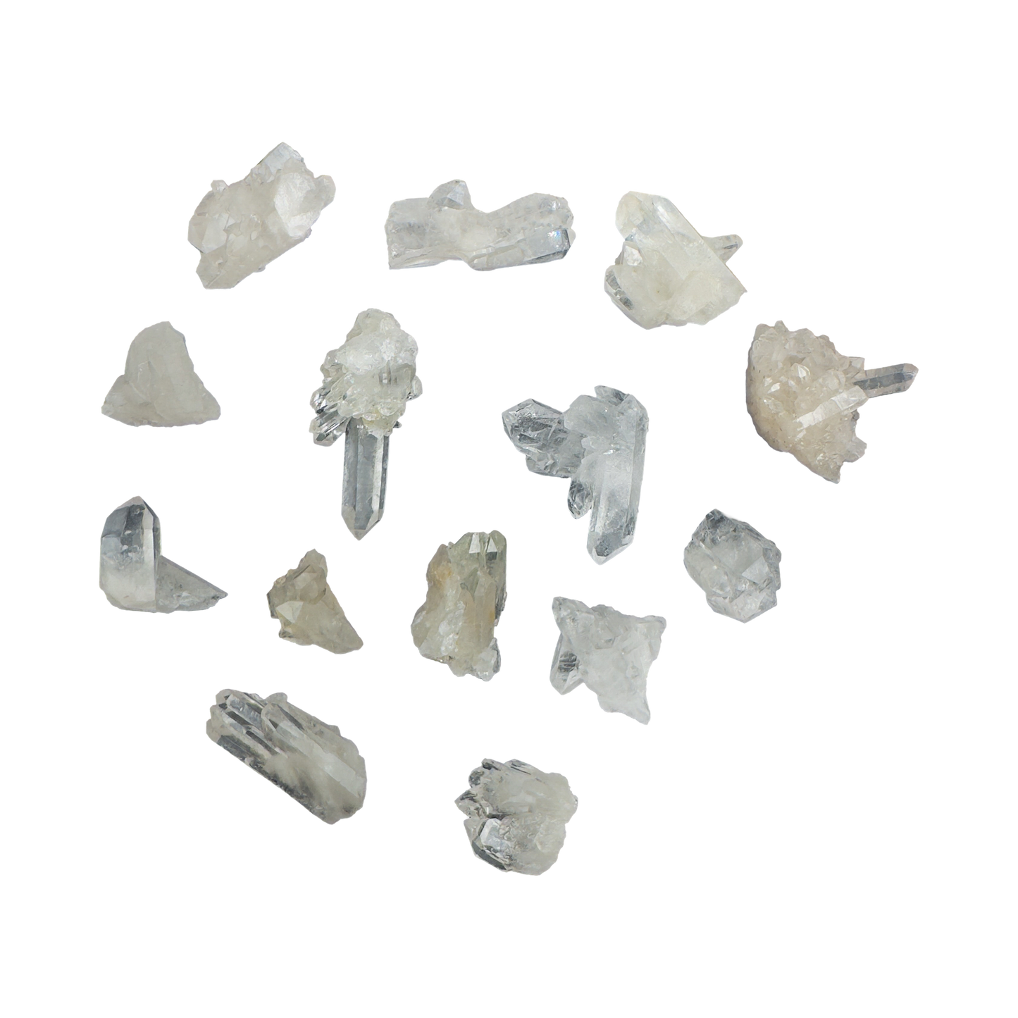 Hand-selected Grade AA Clear Quartz mini clusters Set B from Minas Gerais, Brazil, 1 to 2 inch
