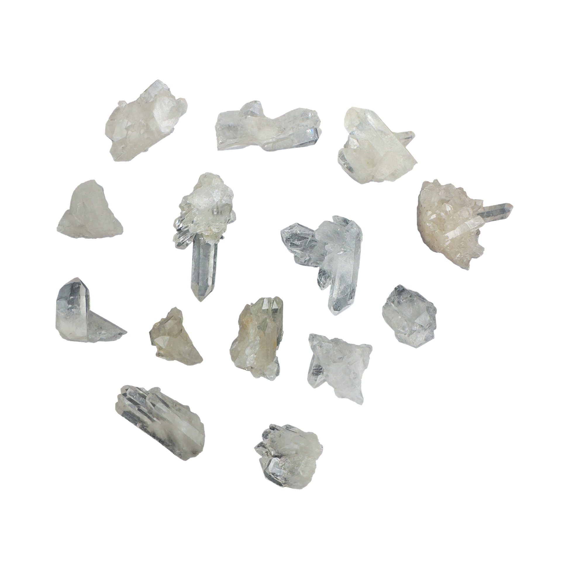 Hand-selected Grade AA Clear Quartz mini clusters Set B from Minas Gerais, Brazil, 1 to 2 inch