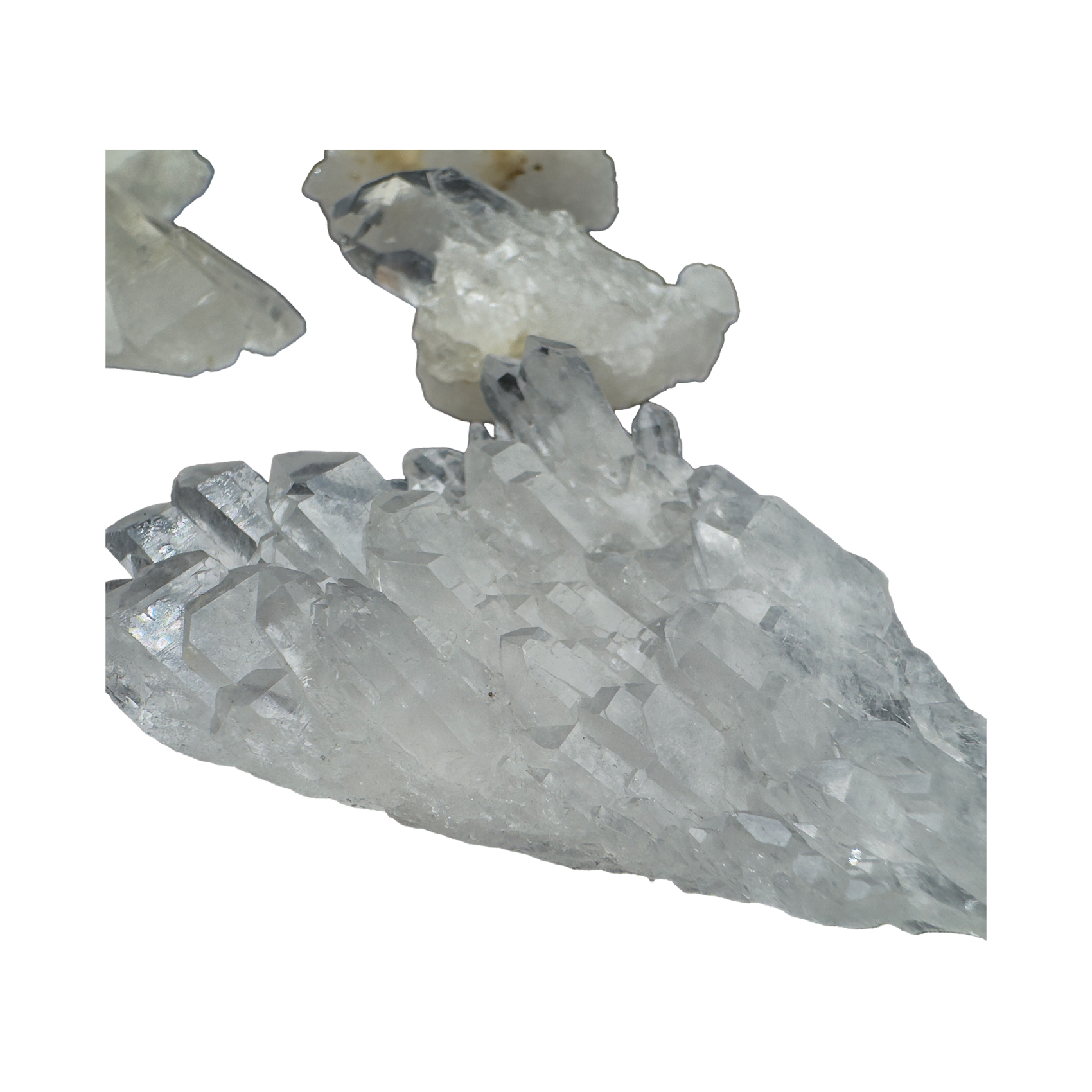 Detail of Grade AAA Clear Quartz mini cluster showing collector-grade clarity and sharp terminations