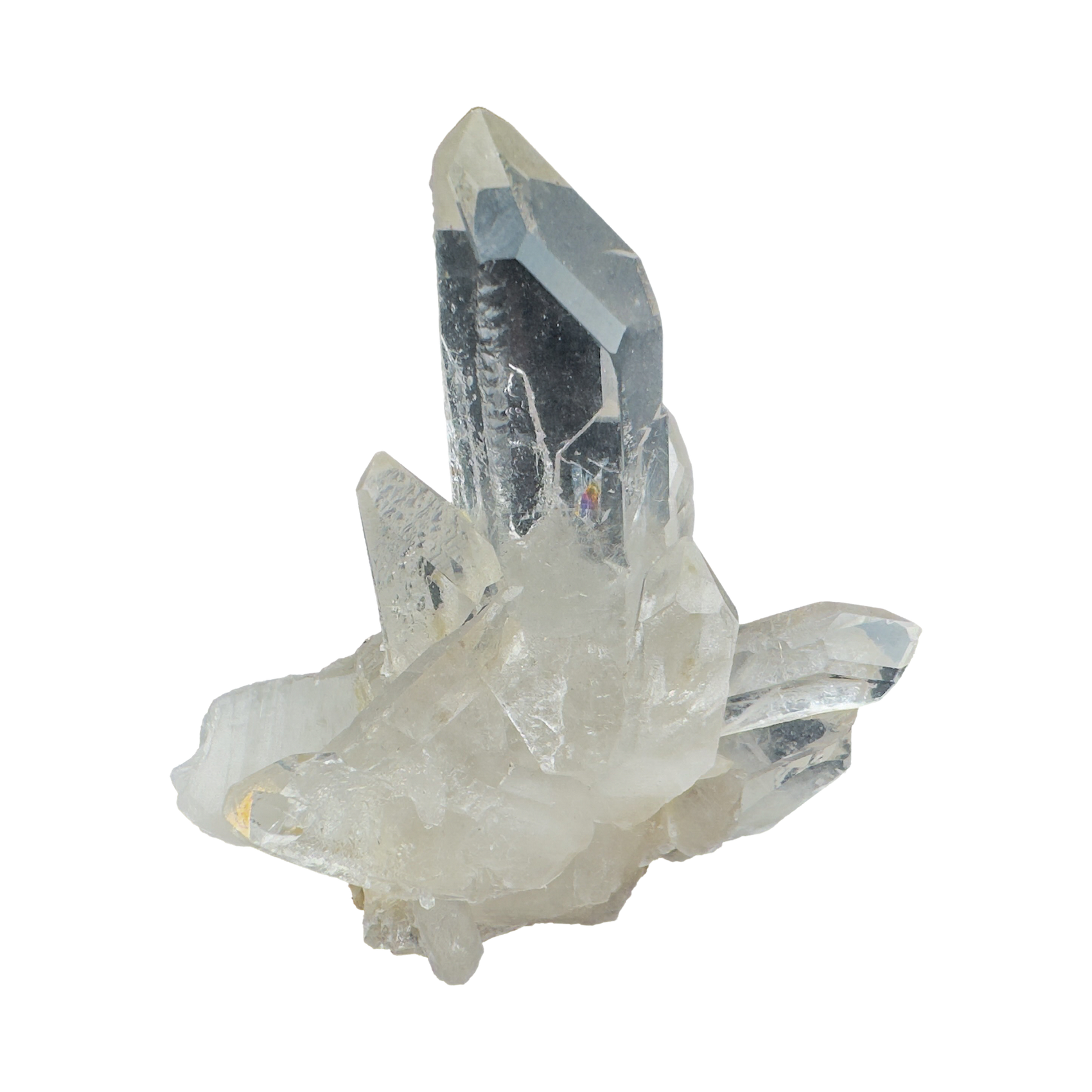 Top view of Grade AAA Clear Quartz mini cluster showing crystal point arrangement and internal clarity