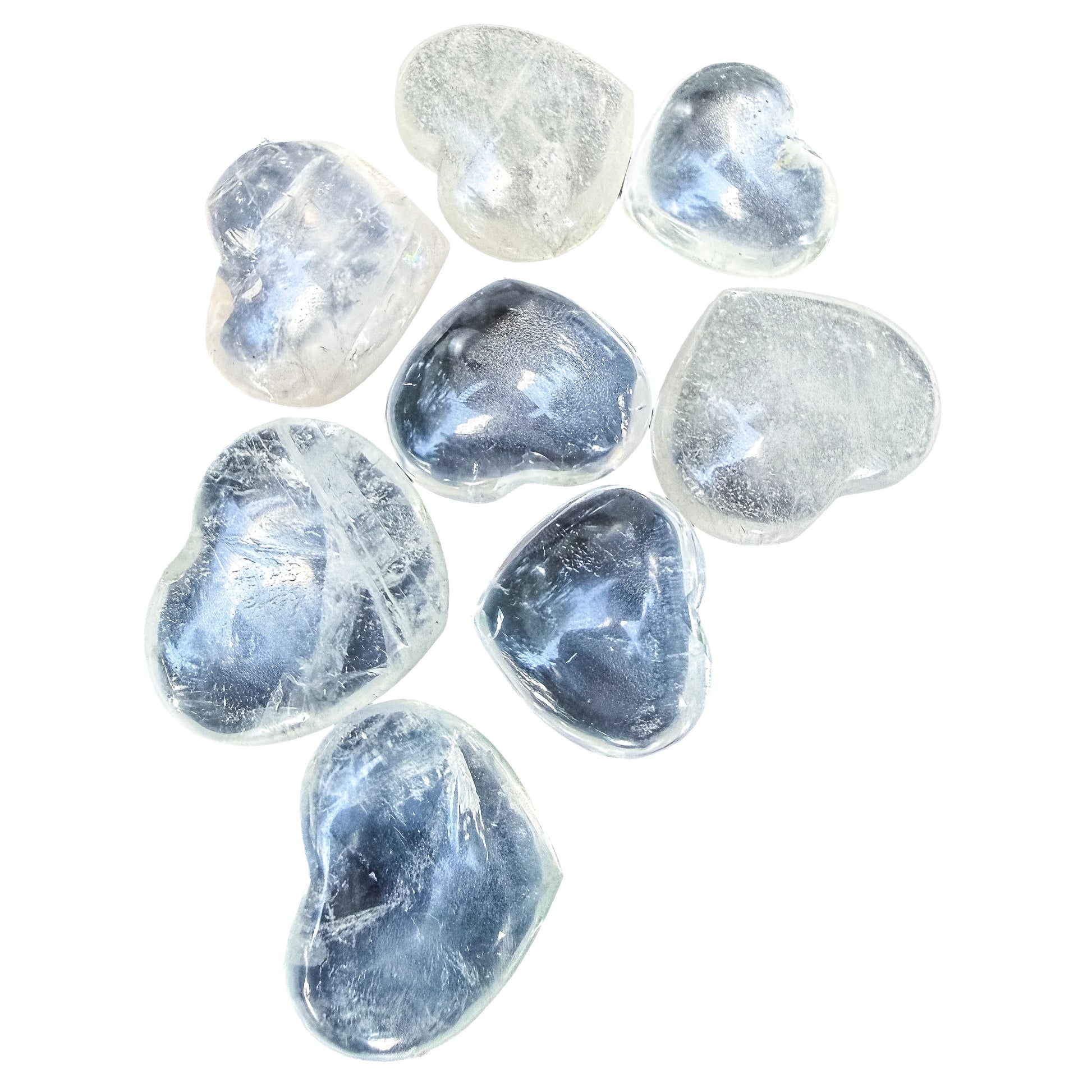 Side profile of a Clear Quartz heart showing the depth of the puffed shape