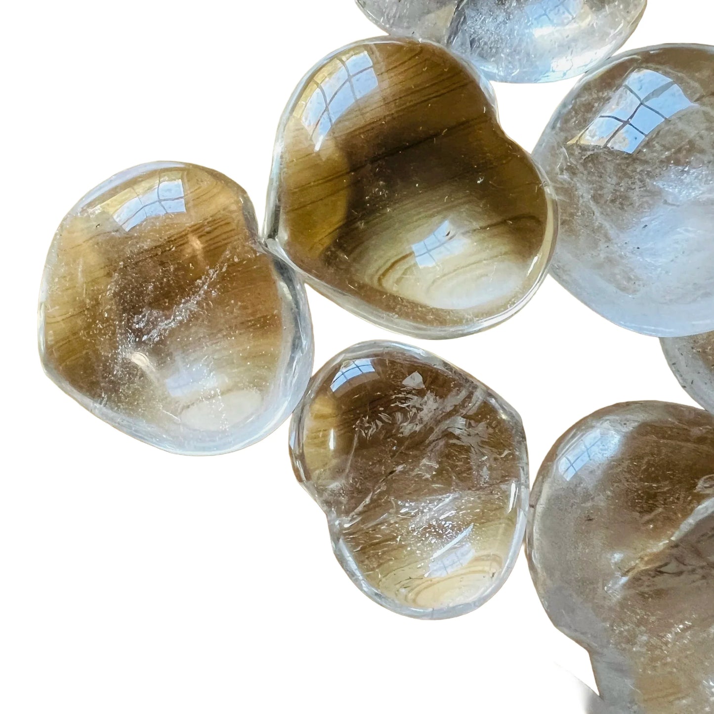 Overhead view of Clear Quartz polished heart, showing natural sheen.