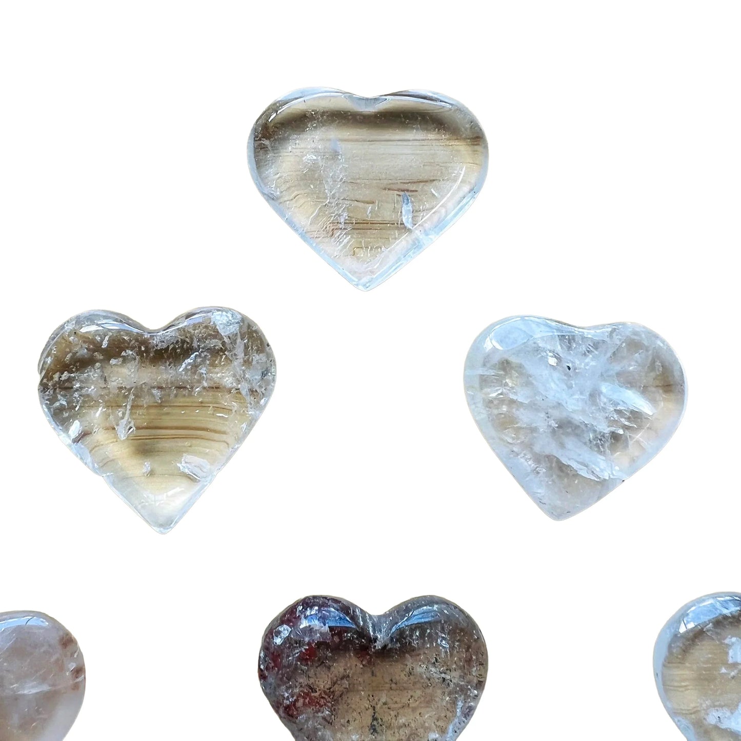 Alternate side of Clear Quartz polished heart, showing natural variation, from Minas Gerais, Brazil.