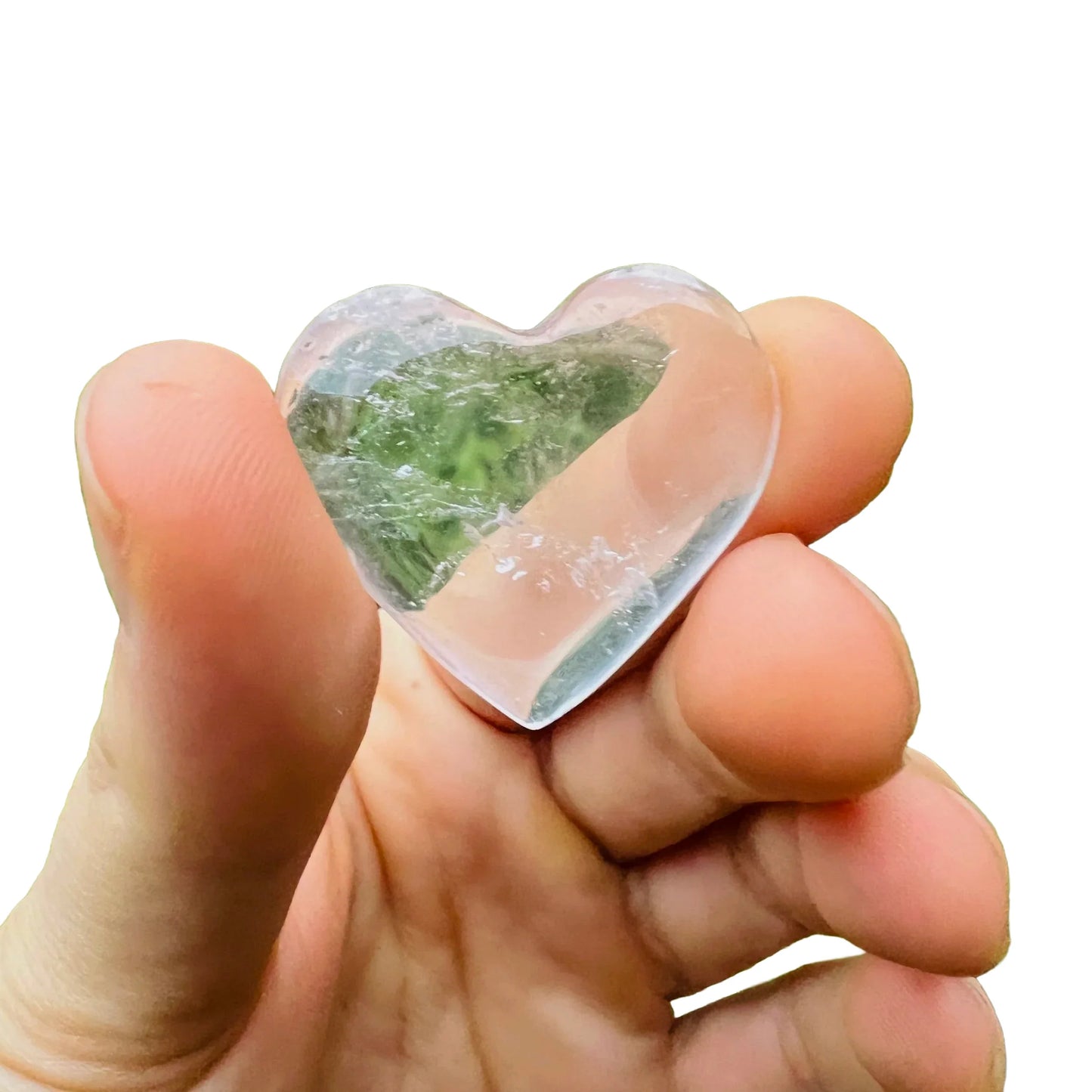 Held in palm of a Clear Quartz stone, from Minas Gerais, Brazil, with character of the piece on display.