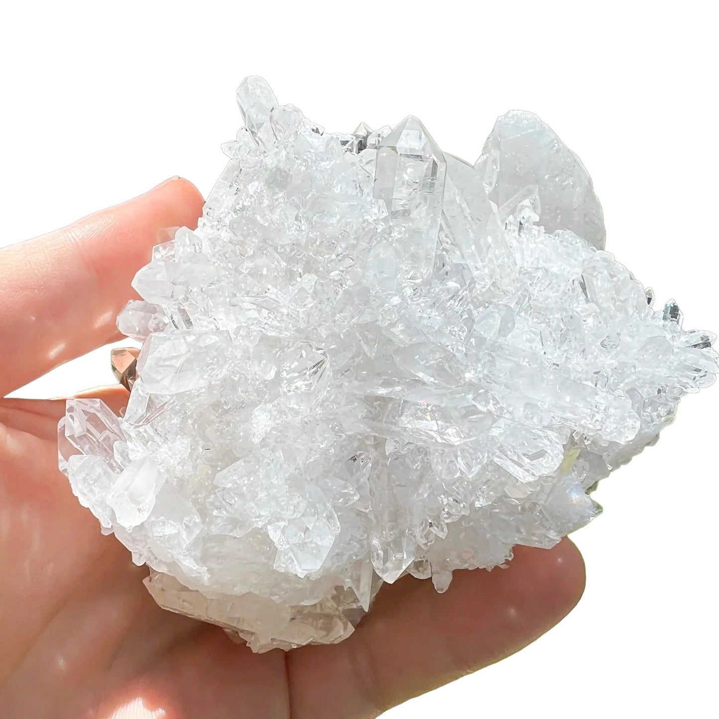 Back view of Grade AAA Clear Quartz cluster showing natural surface