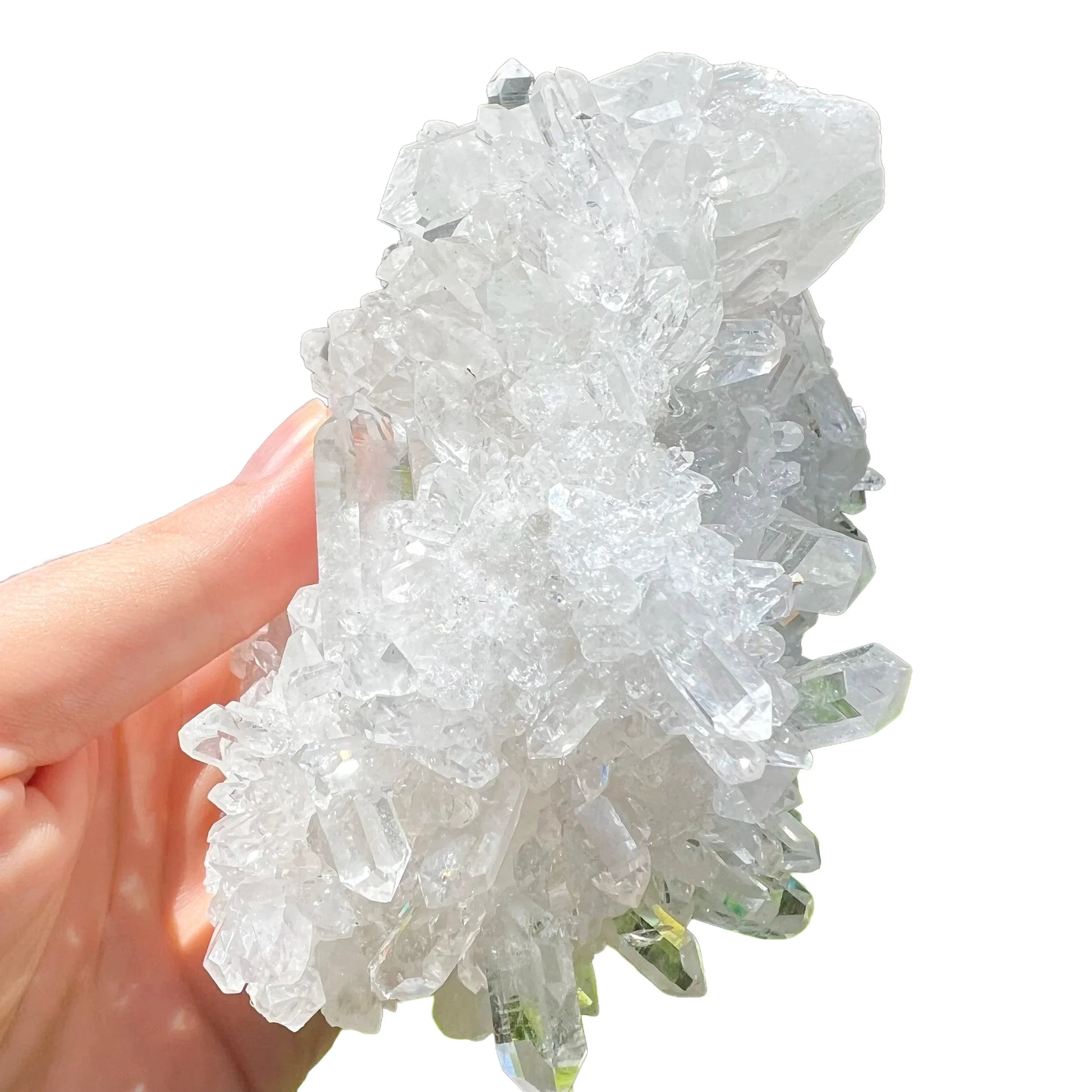 Detail shot of Grade AAA Clear Quartz cluster under natural light