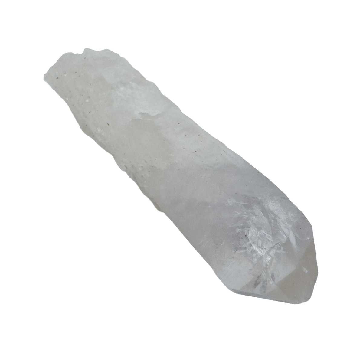 Close detail of A Grade Clear Quartz raw crystal point from Madagascar