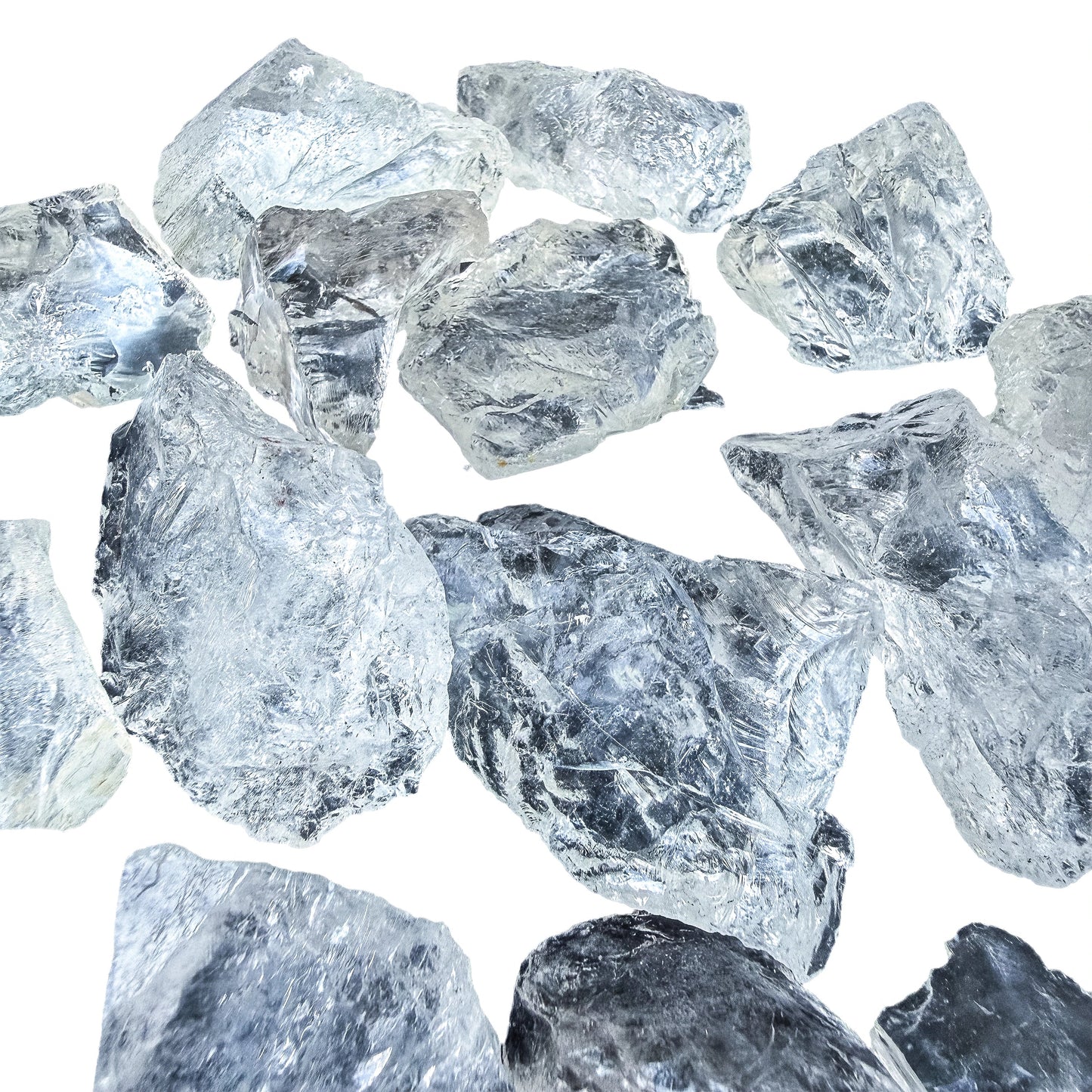 Group of Clear Quartz rough chunks showing how much shape varies piece to piece