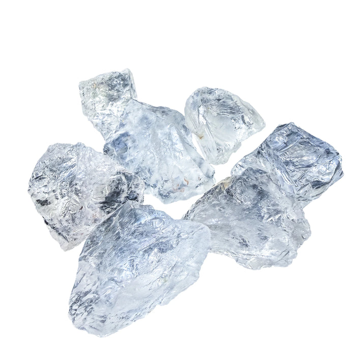 Overhead flat-lay of Clear Quartz rough from Minas Gerais, each piece 50 to 100 grams
