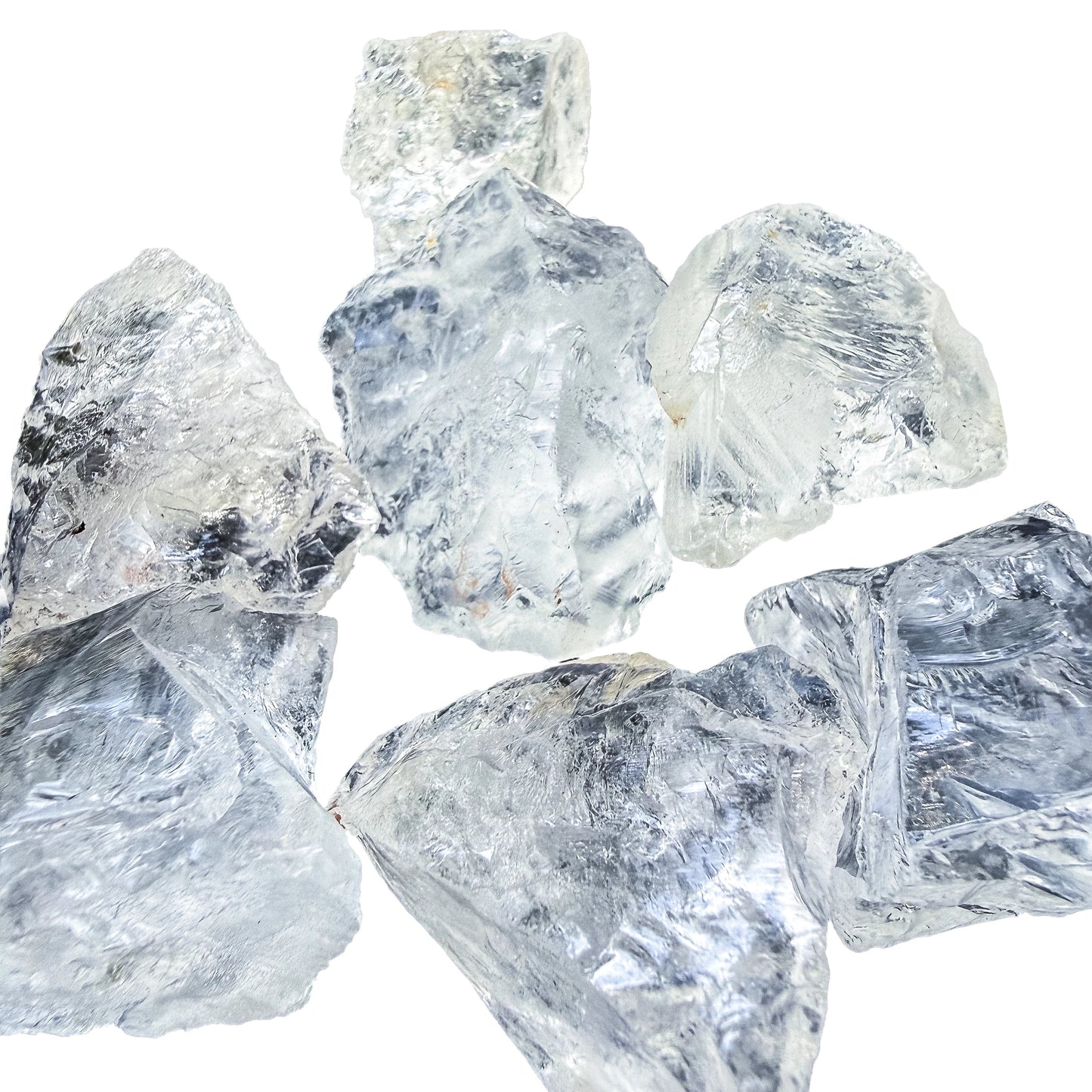 Side profile of a single Clear Quartz rough piece showing thickness and raw edges