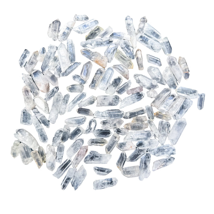 Full scatter of small Clear Quartz raw points, A grade, 0.5 to 1.5 inch, from Alaotra-Mangoro, Madagascar