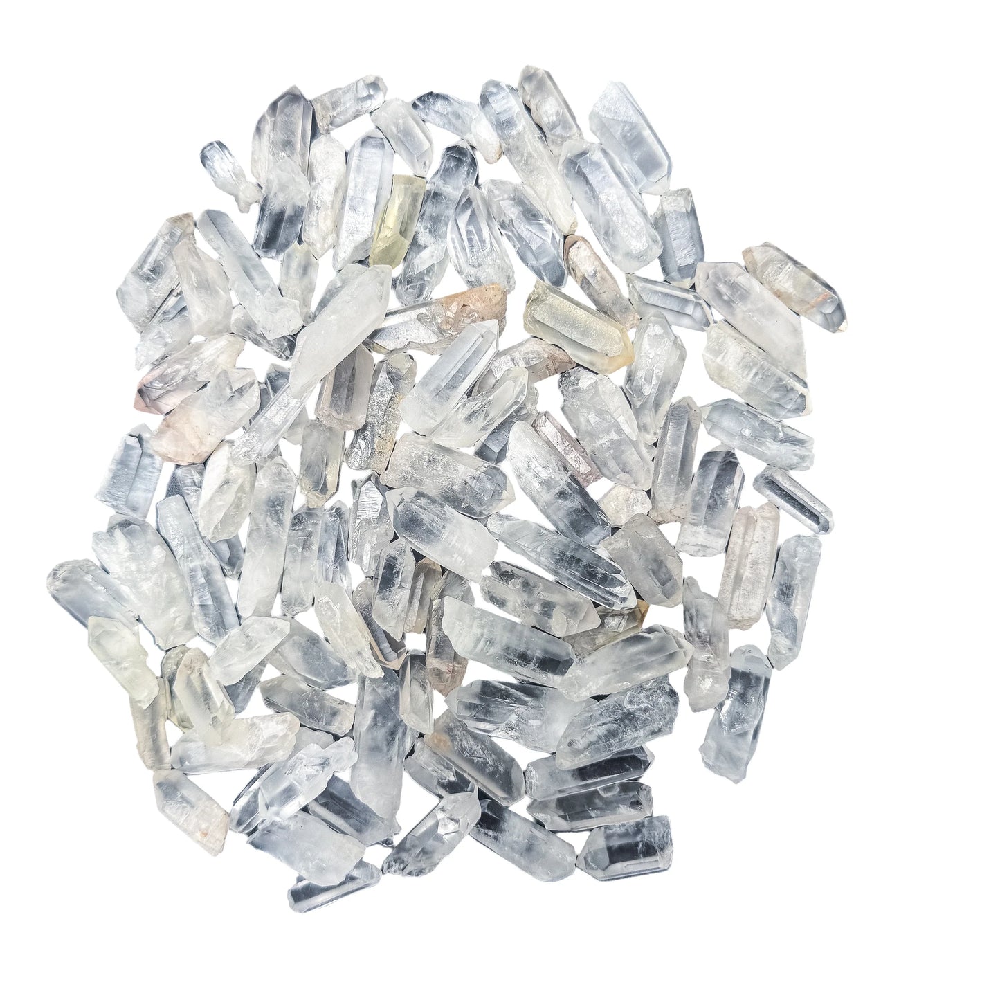 Clear Quartz points from Madagascar shown loose, unpolished and untreated