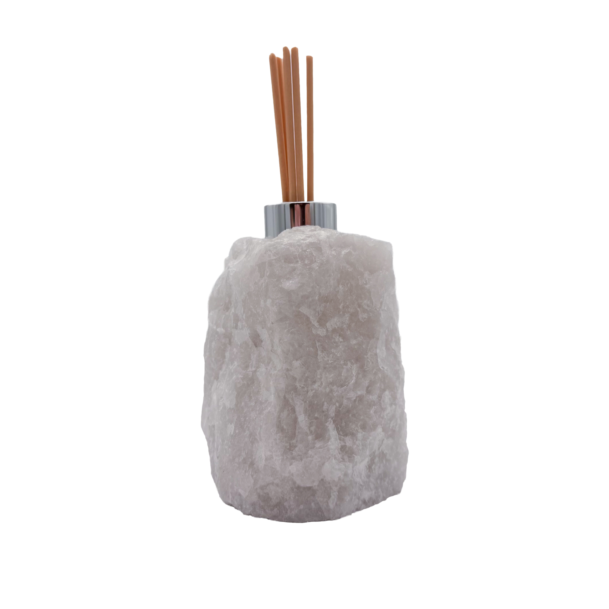 Clear quartz stone reed diffuser, rough natural exterior, Minas Gerais Brazil