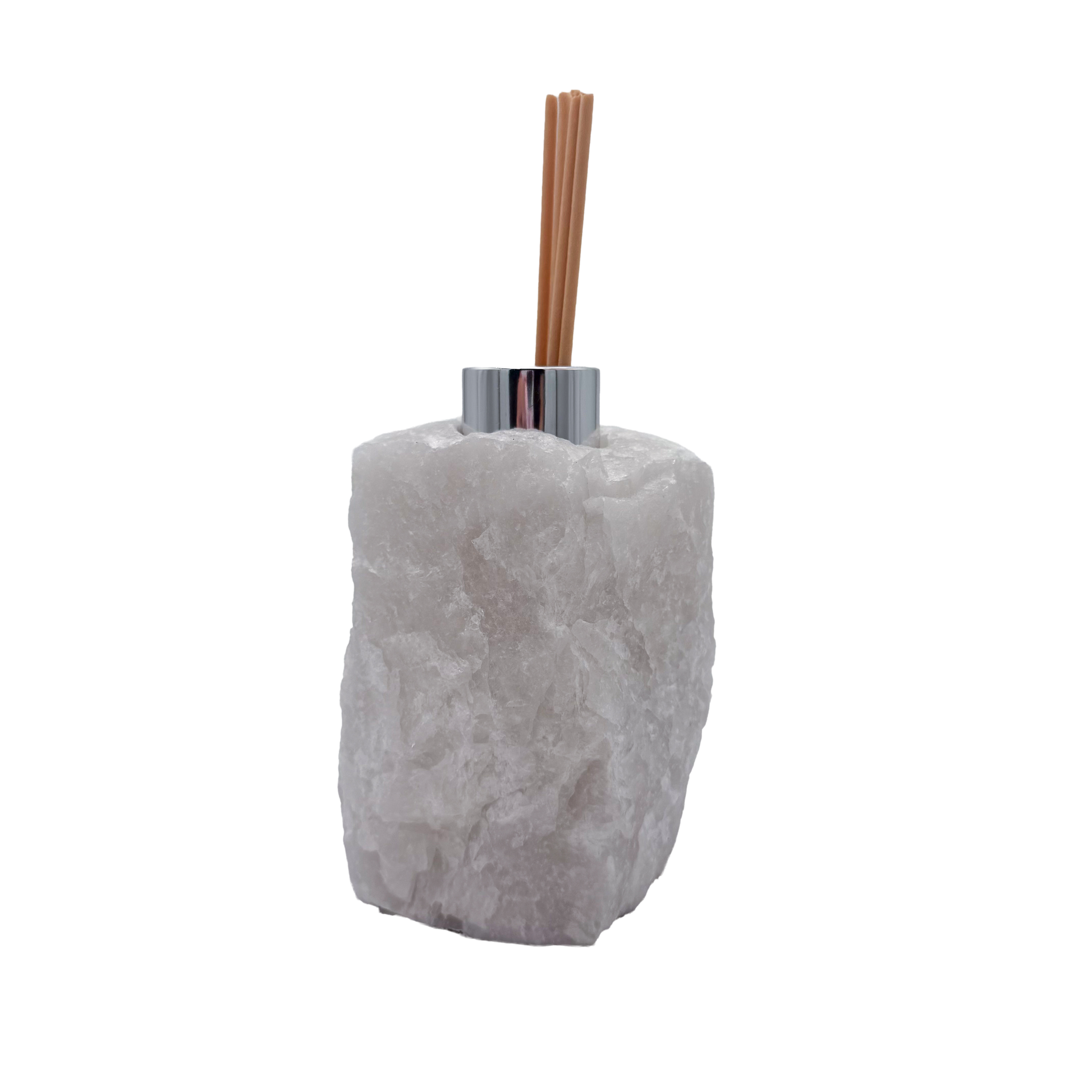 Clear quartz reed diffuser side profile, solid natural quartz block