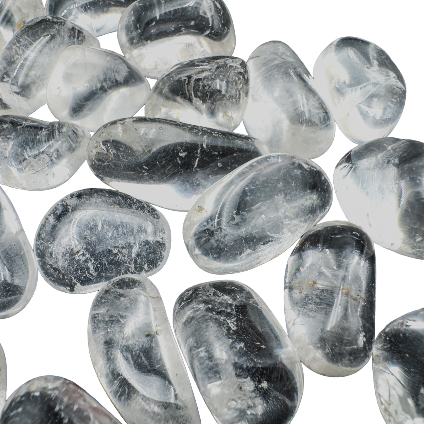 Hand-selected Grade AAA Clear Quartz tumbled stones from Minas Gerais, Brazil, 0.75 to 1.25 inch with natural clarity