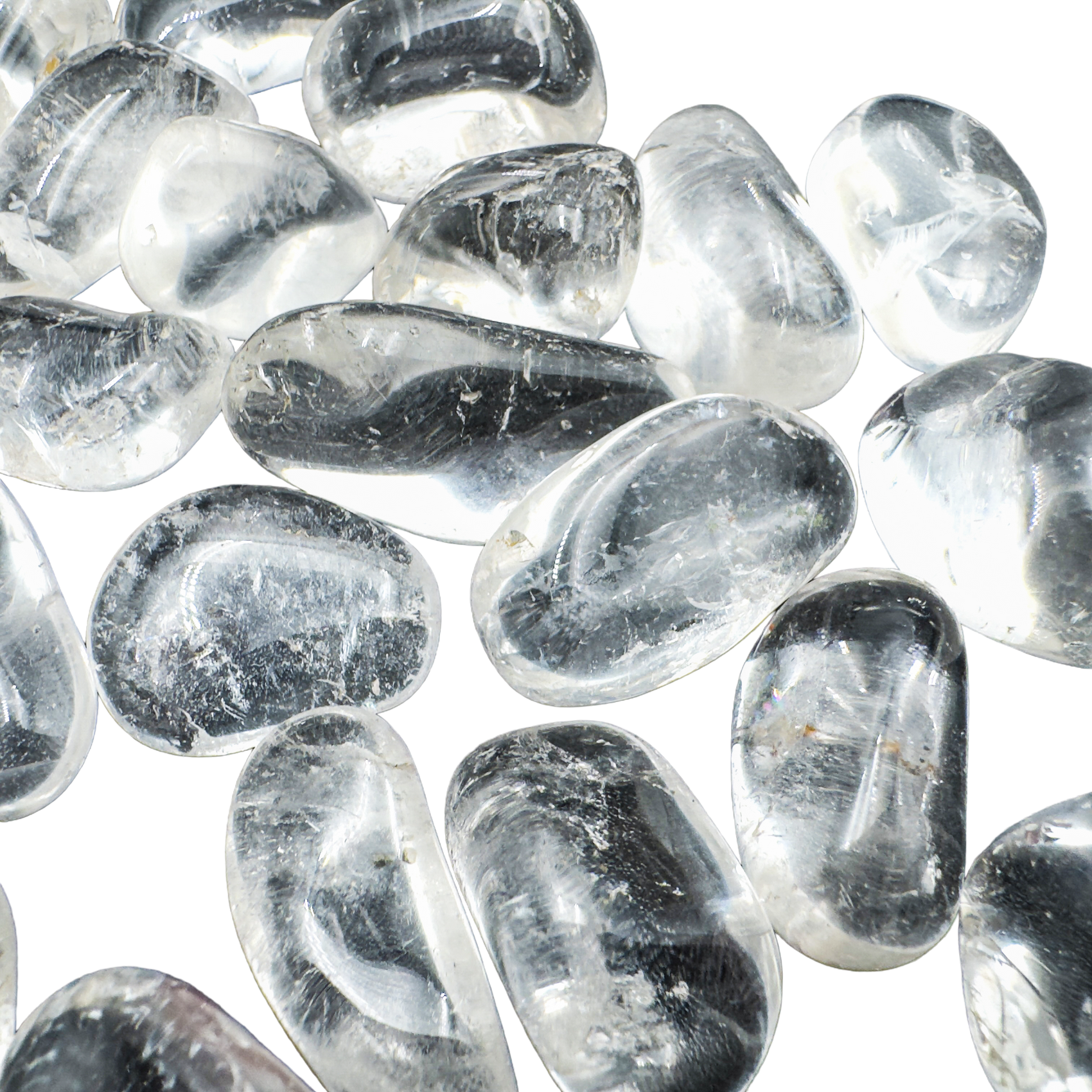 Hand-selected Grade AAA Clear Quartz tumbled stones from Minas Gerais, Brazil, 0.75 to 1.25 inch with natural clarity