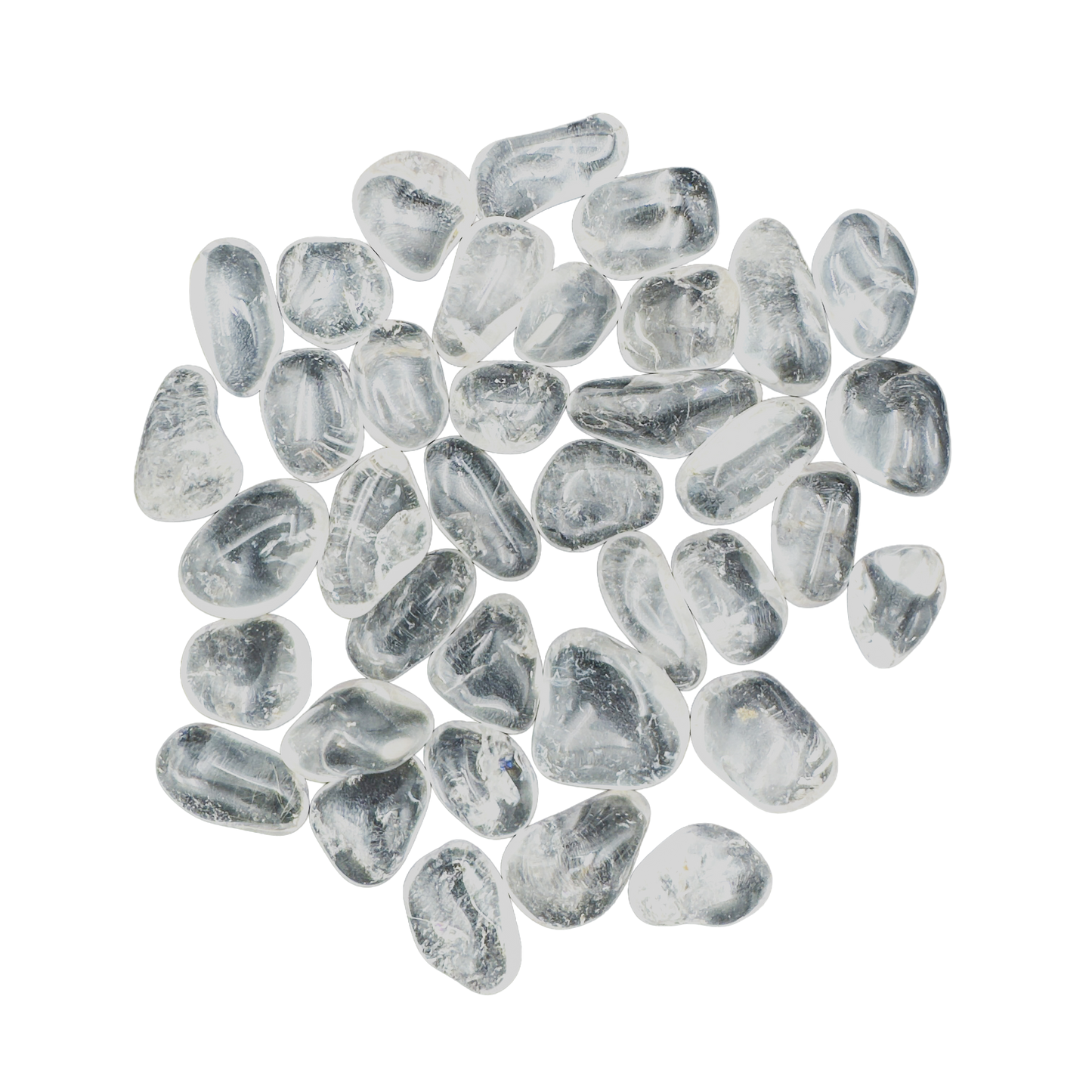 Group of Clear Quartz tumbled stones in natural polished form, 0.75 to 1.25 inch, ethically sourced from Brazil