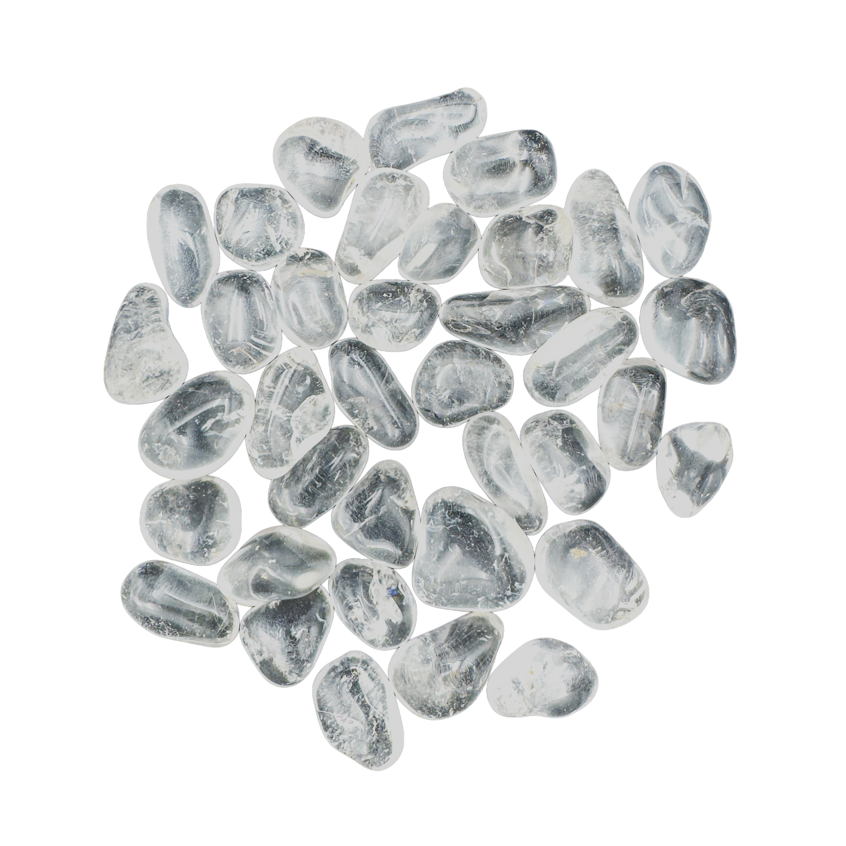 Group of Clear Quartz tumbled stones in natural polished form, 0.75 to 1.25 inch, ethically sourced from Brazil