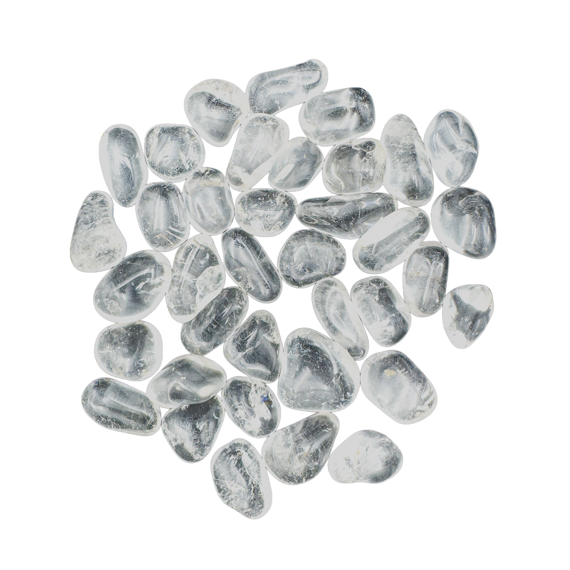Group of Clear Quartz tumbled stones in natural polished form, 0.75 to 1.25 inch, ethically sourced from Brazil