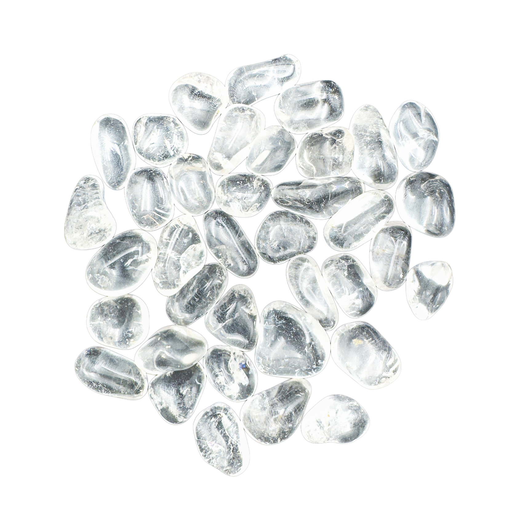 Group of Clear Quartz tumbled stones in natural polished form, 0.75 to 1.25 inch, ethically sourced from Brazil