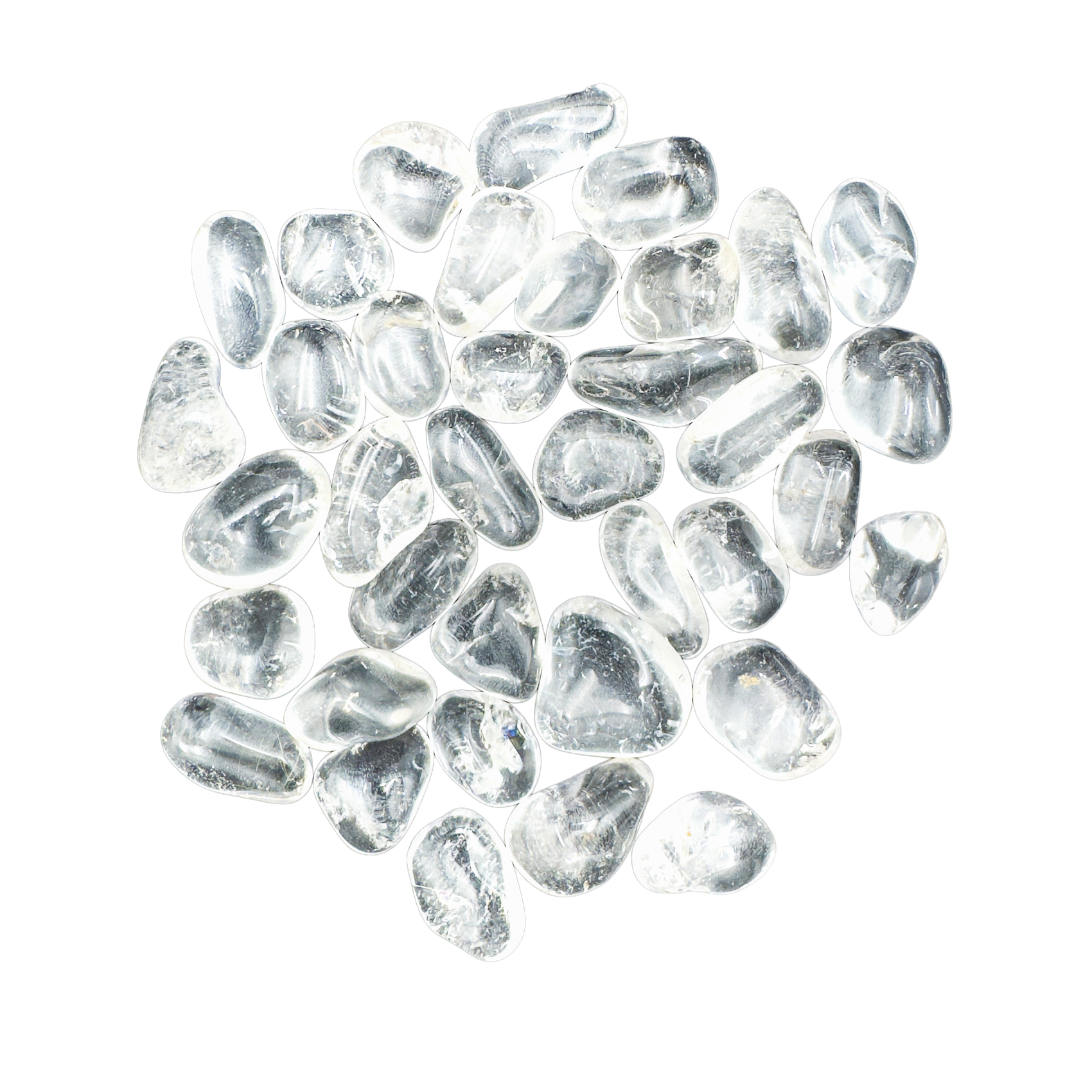 Clear Quartz tumbled stones with natural inclusions and crystalline interiors, Grade AAA Minas Gerais, Brazil