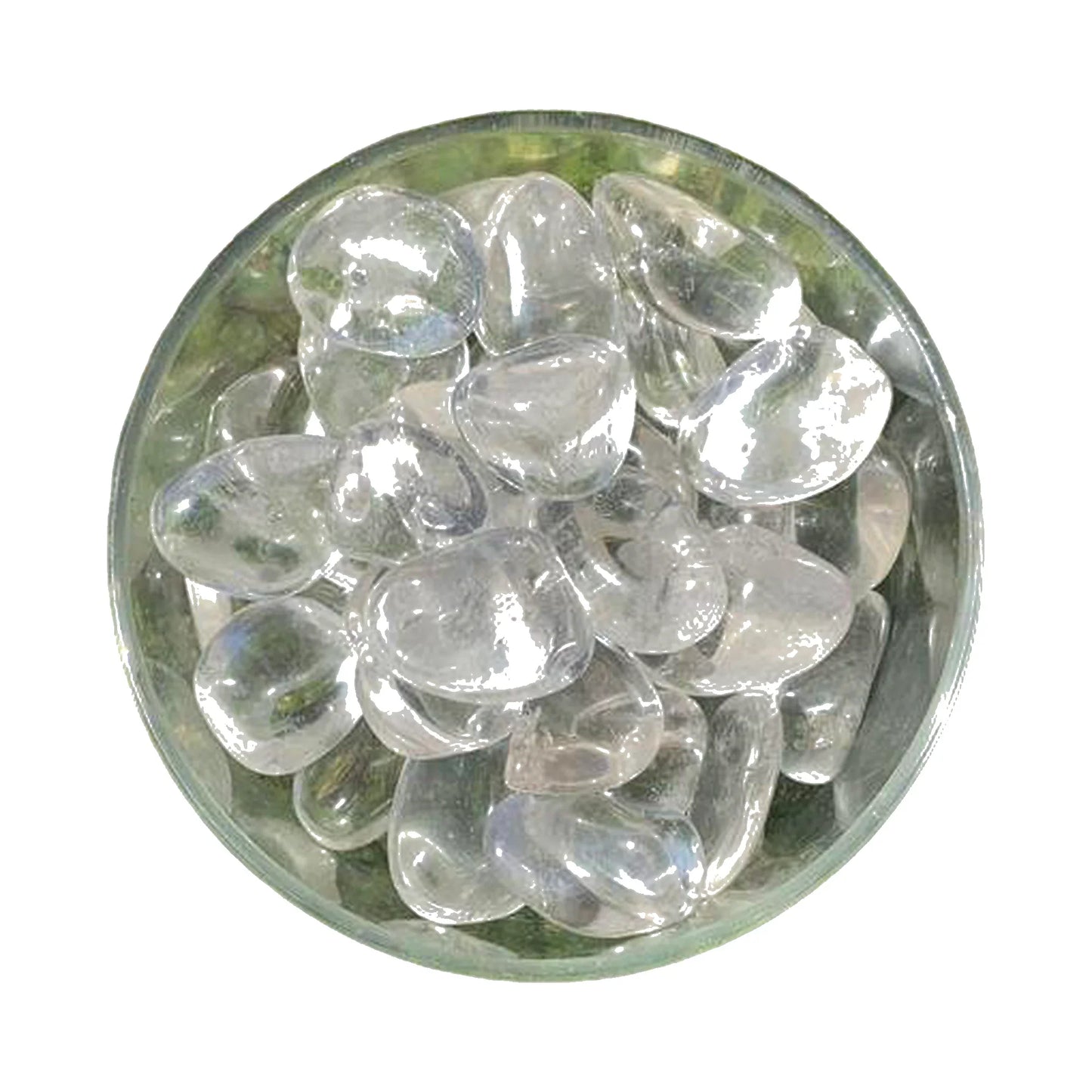 Lifestyle context of Clear Quartz tumbled stone, from Minas Gerais, Brazil, captured in soft, even lighting.