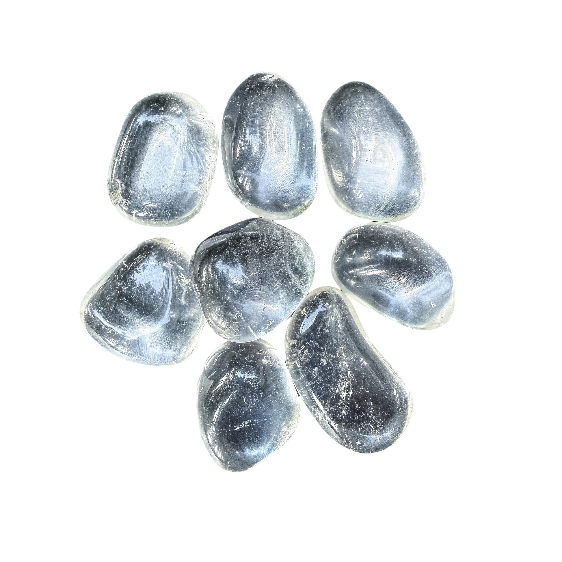 Small group of Clear Quartz tumbles arranged to show shape variation