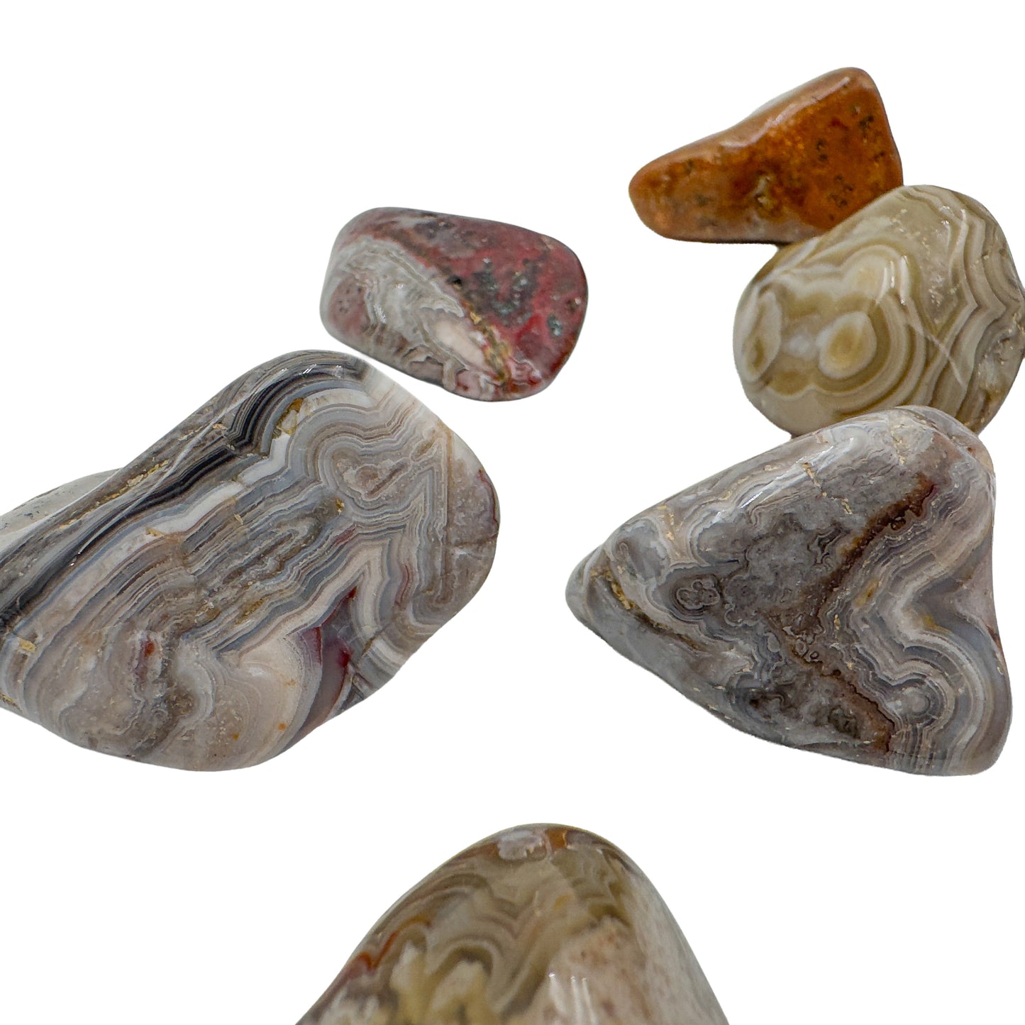 Crazy lace agate tumbled stones, A Grade, sourced from Chihuahua, Mexico